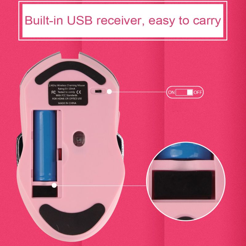 Mouse Computer Pink Pink Silent LED Optical Game Mice 1600DPI 2.4G USB... – Grandado