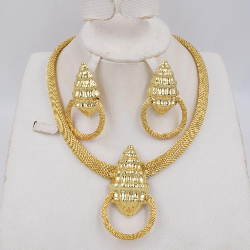 Ltaly 750 Gold color Jewelry Set For Women african beads jewlery necklace set earring jewelry