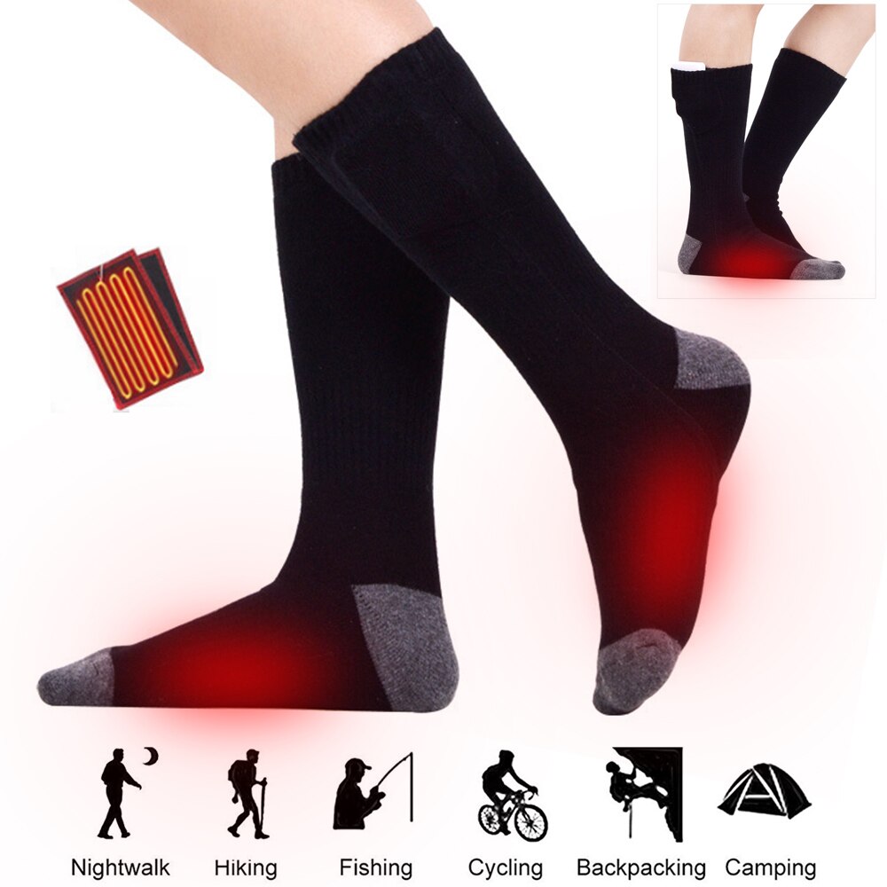 Wireless Battery Heated Socks Electric Rechargeable Heat Socks Kit Motorcycle Ice Fishing Skiing Cotton Thick Thermal Socks: Black