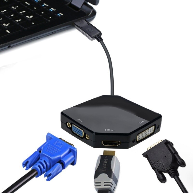 DisplayPort DP to HDMI DVI VGA 3 in 1 Converter 4K HD for Computer Projector Notebook Laptop