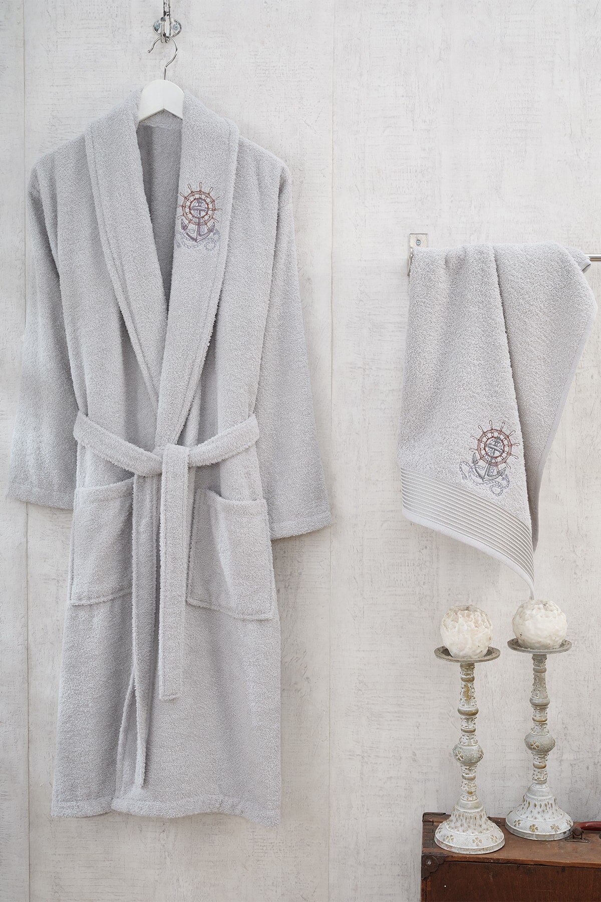100% Katoen Badjas En Handdoek Set Lange Dikke Badstof Voor Man Bad Zachte Ontspannen Dressing Gown Bruidsmeisje Gewaden Absorberende Size M/L Kimono-badjas voor de winter Herfstkleur Maat L / M