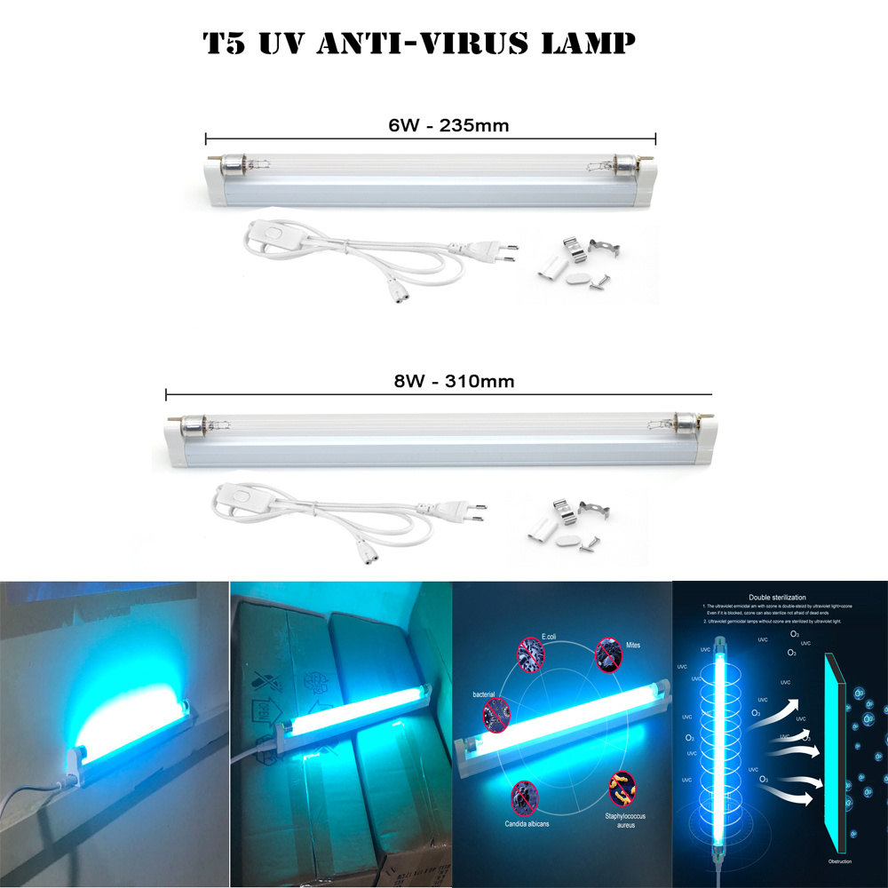 Lámpara germicida ultravioleta, tubo T5 de 220V y 110V, 6W y 8W, esterilizador de cuarzo LED con ozono UVC, luz bactericida UV para el hogar y el Hospital