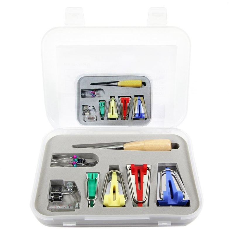 17 Pcs Bias Tape Maker Fold Bias Tape Set with 4 Different Sizes and 13 Tools for Sewing & Quilting Awl: Default Title