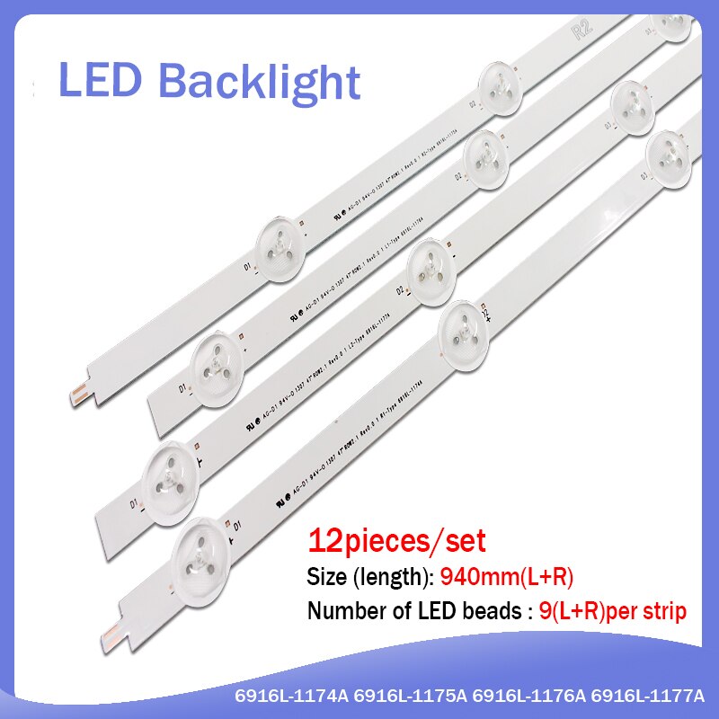 12 Pieces/set 47&quot; LG 47LN5400-CN 47LA620V LED strip 6916L-1174A 6916L-1175A 6916L-1176A 6916L-1177A,(3*R1,3*R2,3*L1,3*L2),