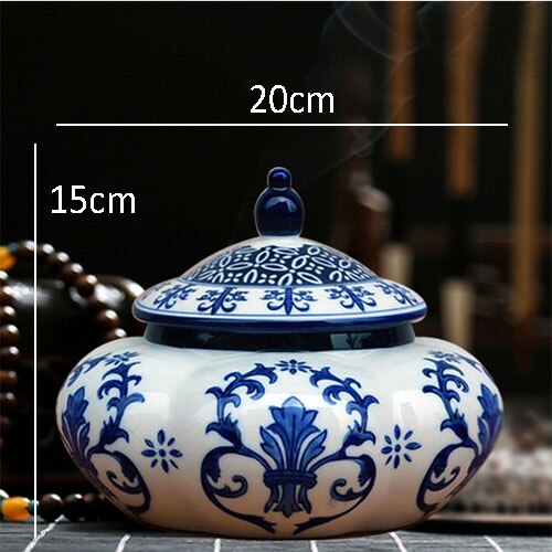 Jarrón de cerámica con textura de flor, jarrones pintados clásicos de porcelana azul y blanca, decoración Vintage para el hogar, tarro de almacenamiento de té Caddy con cubierta: A