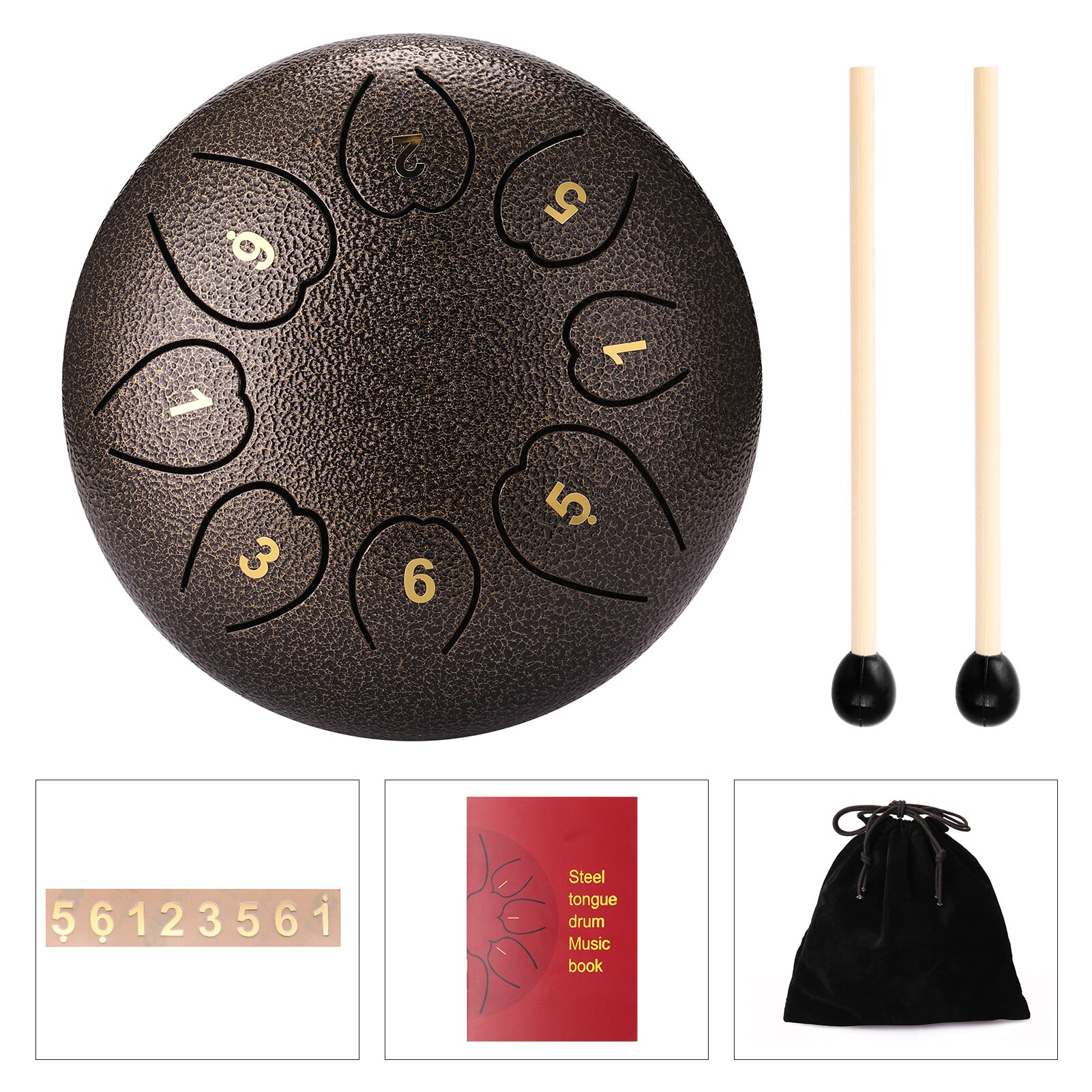 Tambor de lengua de acero de 6 pulgadas y 8 tonos, Mini tambores de mano con baquetas, instrumentos musicales de percusión, recién llegados: Copper