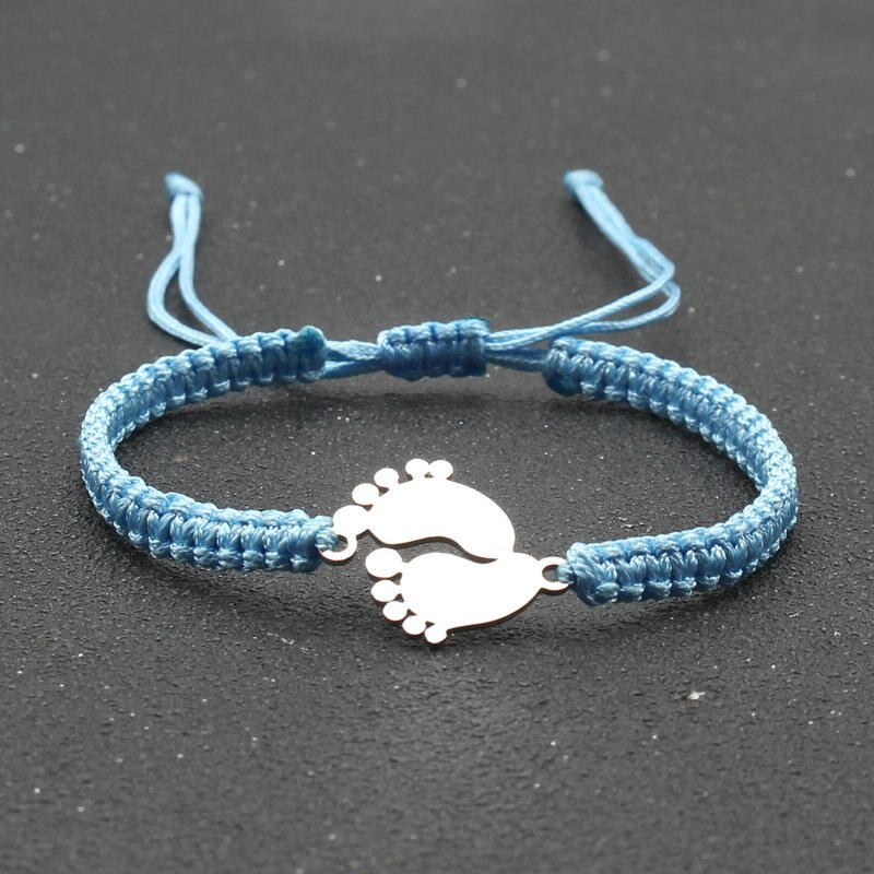 Bransoletka amulet ze stali nierdzewnej para urocza mała stopa szczęście czerwona nić plecione bransoletki i Bangles dla kobiet mężczyzn biżuteria mankiet: Sky blue