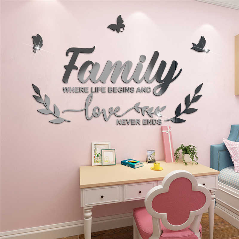 1einstellen 3D Spiegel Zauberstab Aufkleber DIY Familie Worte Acryl Zauberstab Aufkleber Wohnzimmer Zauberstab Dekor Hause Dekoration adesivo de parede