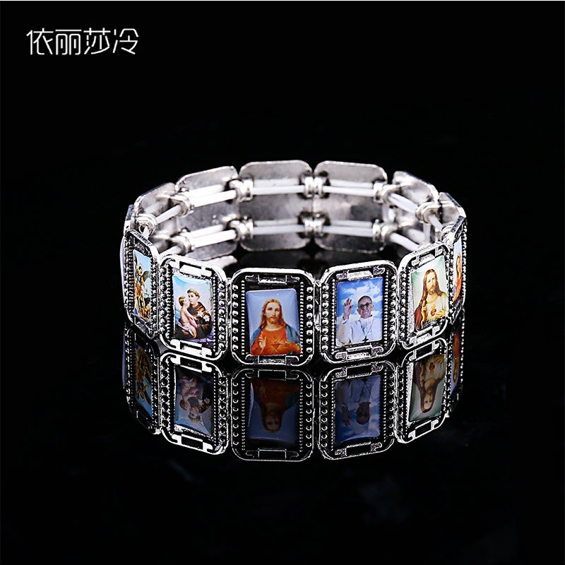 Catholic Alloy Bracelet Jesus Icon Jewelry Rosary Heart Saint Mercy Saint Icon Religious Bead Bracelet: 2