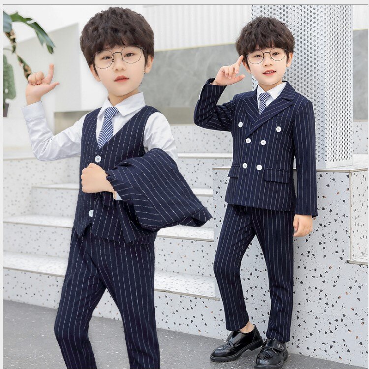 Barn gutter stripete marineblå dresser til bryllup gutter skoledress formell dress barn gutt kjekk dress blazer