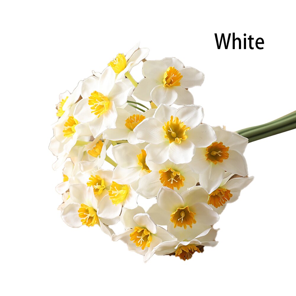 Kunstig narsissbukett silkesimulering påskelilje blomst hjemmearrangement bryllupsfest fest dekorasjon: Hvit