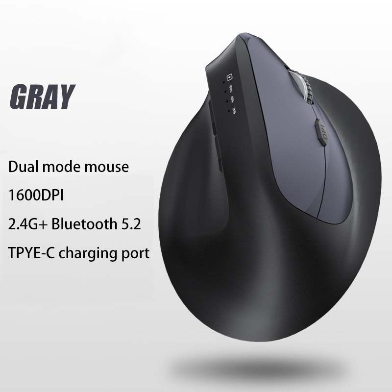 Xiaomi Bluetooth Vertical Mouse Tri-Mode Ergonomic 9600 DPI Adjustable Optical Silence Gaming Mouse Office Dormitory Comfortable: GRAY
