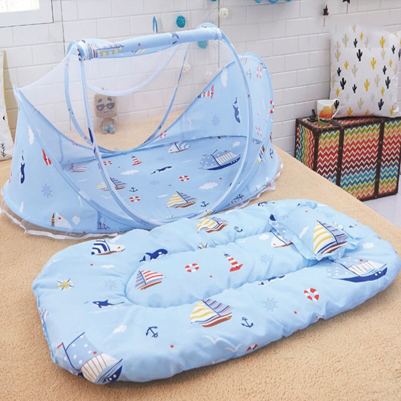 Ropa de cama para niños de 0 a 3 años, cuna de malla plegable, mosquitera para bebé, cama, colchón, almohada, traje de tres piezas