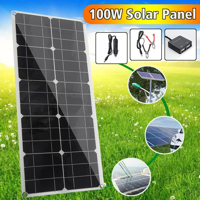 100W Solar Panel Set Solar Panel + MPPT Solar Charger Controller PWM LCD Display Dual USB Port Portable Phone Power Supply