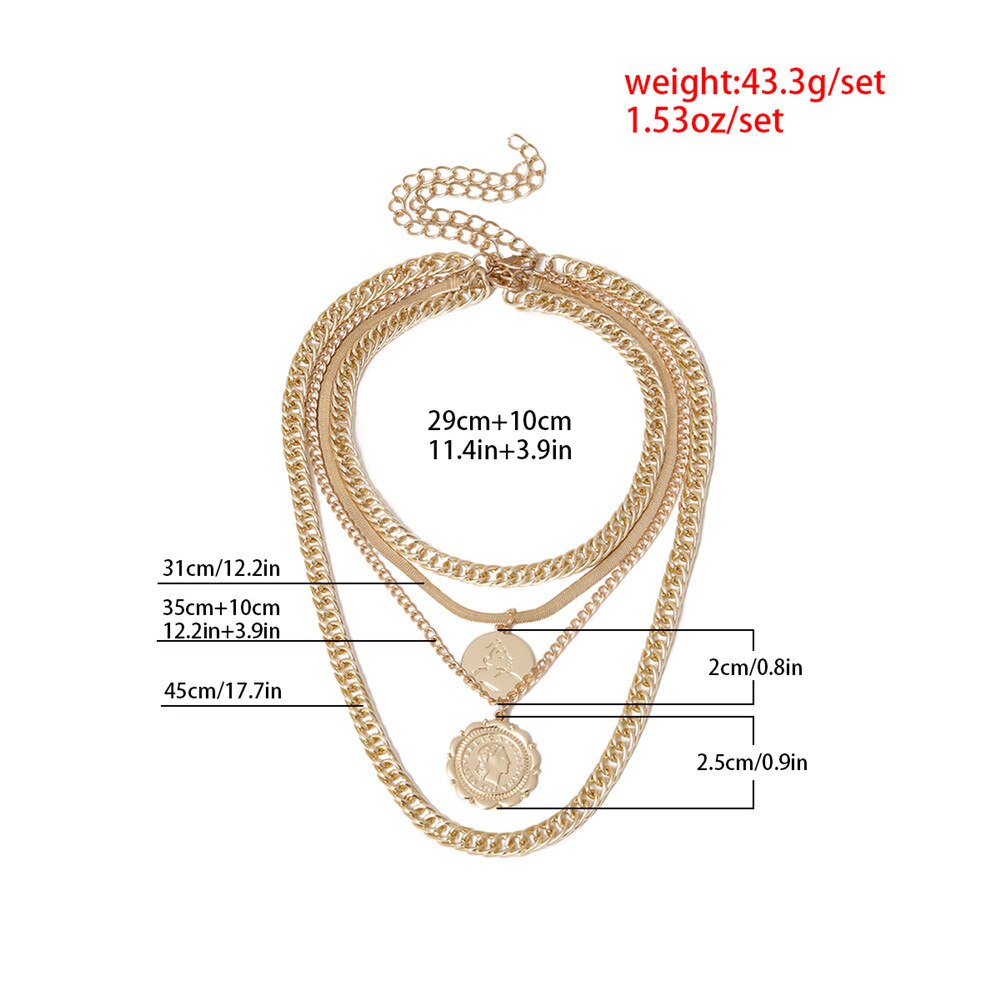 Lote de 2 unidades de COLLAR COLGANTE con retrato Vintage para mujer, gargantilla de cadena gruesa cubana multicapa, collar llamativo joyería para ,