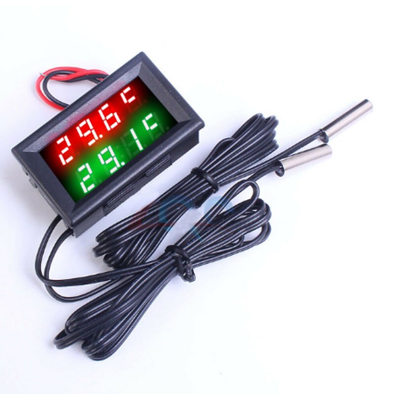 DC4-28V doppio Display a LED termometro digitale metallo impermeabile doppia sonda sensore di temperatura rilevatore Tester Monitor: red green