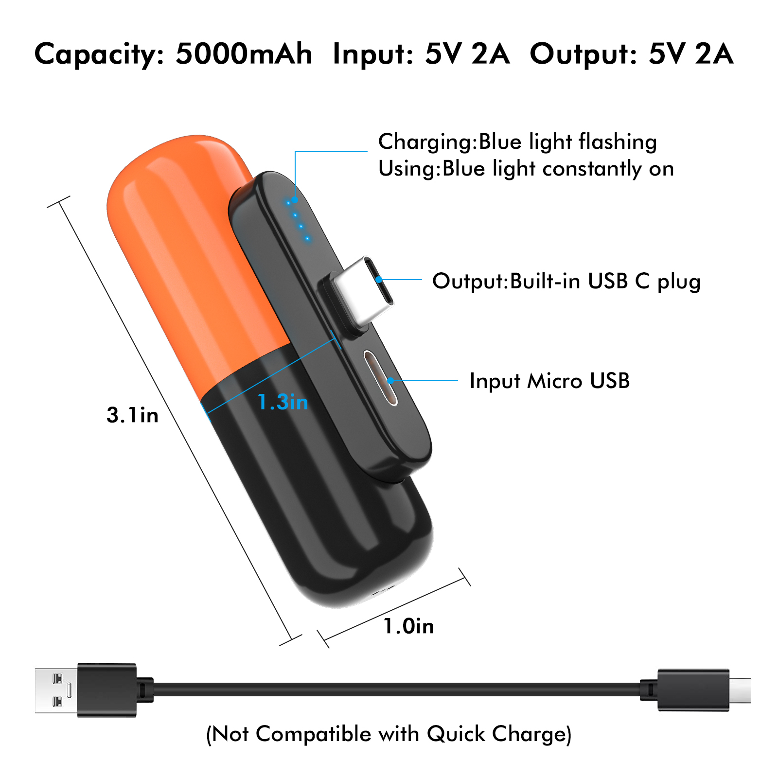 5000mAh power bank For Oculus Quest 2 Capsule VR Glasses Accessories Capsule Power Bank Portable Emergency Battery Pack Charging