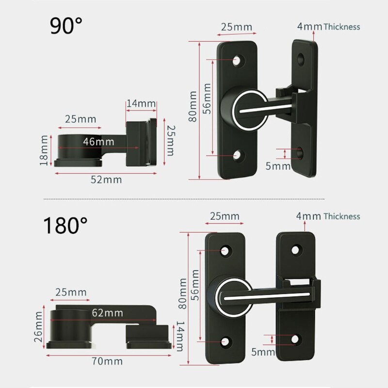 Zinc Alloy Rotate Bolt Lock 90/180 Degree Gate Latches Safety Door Slide Latch Luminous Privacy Latch Barn Door Lock Q81C