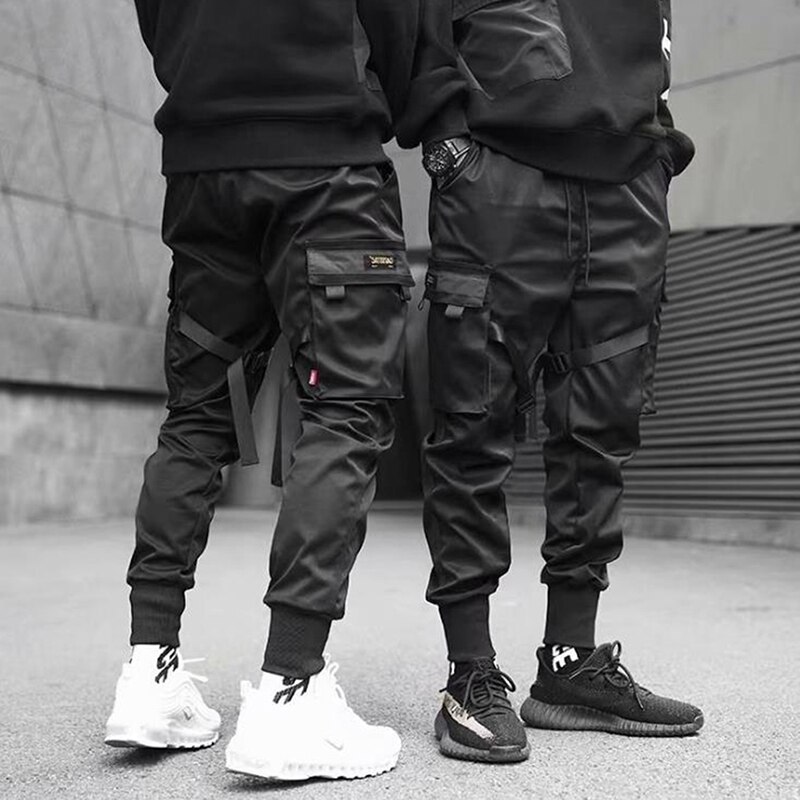 Hip Hop Boy Multi-pocket Elastic Waist Harem Pant Men Streetwear Punk Casual Trousers Jogger Male Dancing Black Pant