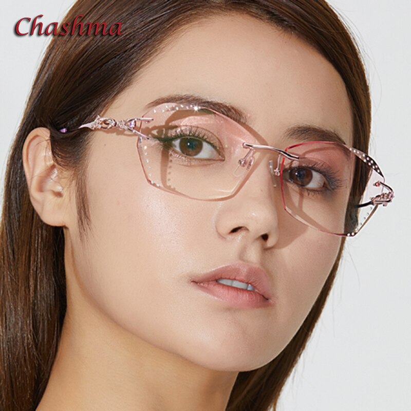 Glasses Women Eyeglasses Frames Rimless Titanium Tint Sunglasses Prescription Glass Diamonds Anti Blue Ray Anti Resistance Lens