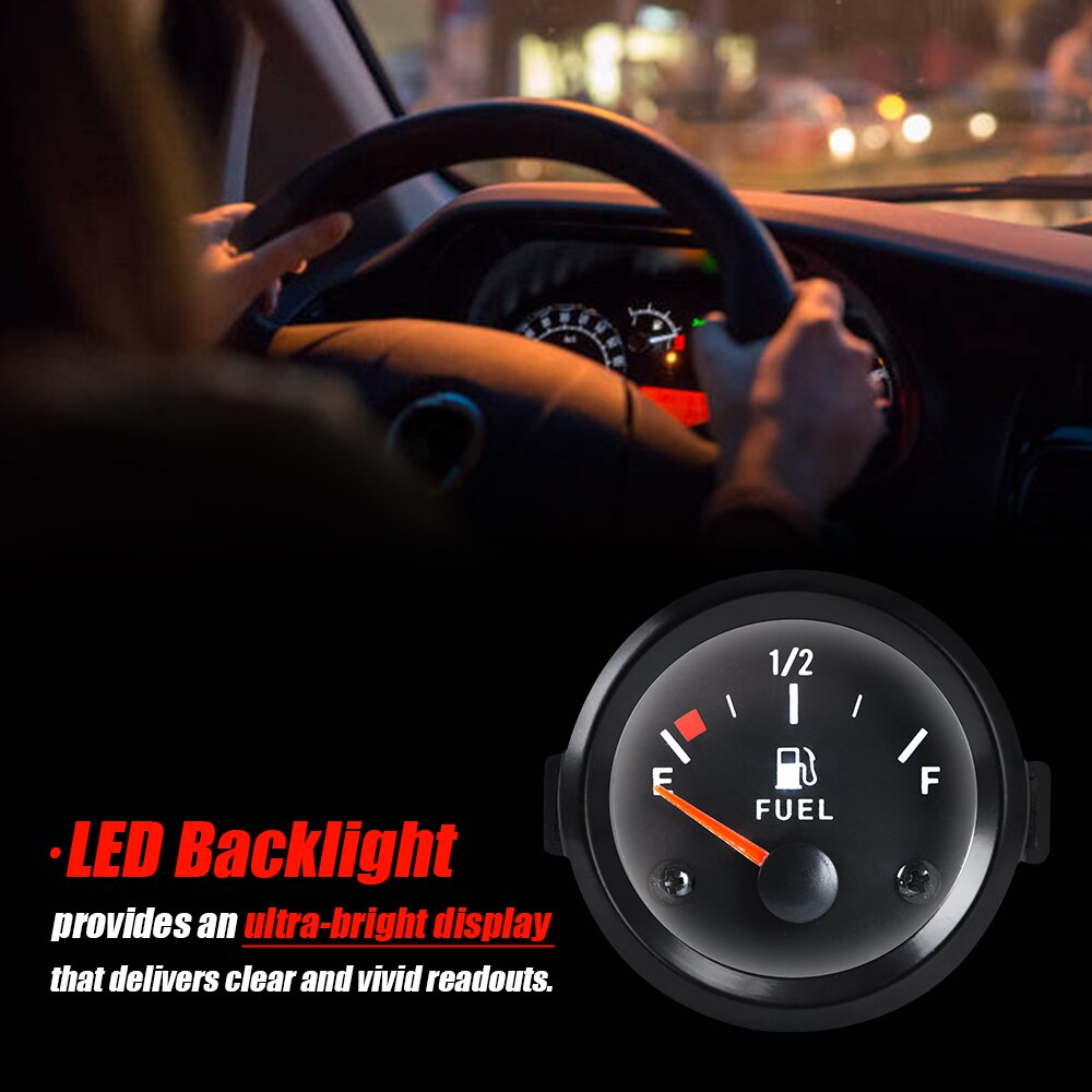 Universal 2" 52mm Fuel Level Gauge Car Vehicle Meter with Fuel Float Sensor White LED Light Black Shell Automotive Gauges 12V