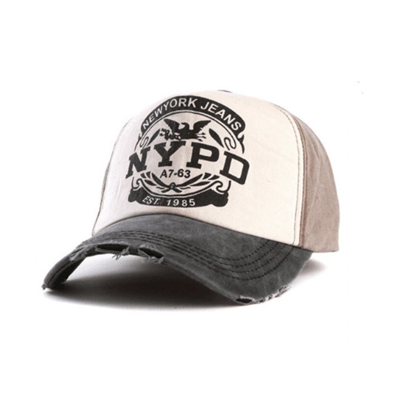 Gorra de béisbol Unisex de NYPD patrón de letras mujeres lavadas gorras de estilo antiguo hombres deporte de ocio algodón lavado gorro de hip hop CP0252: Khaki