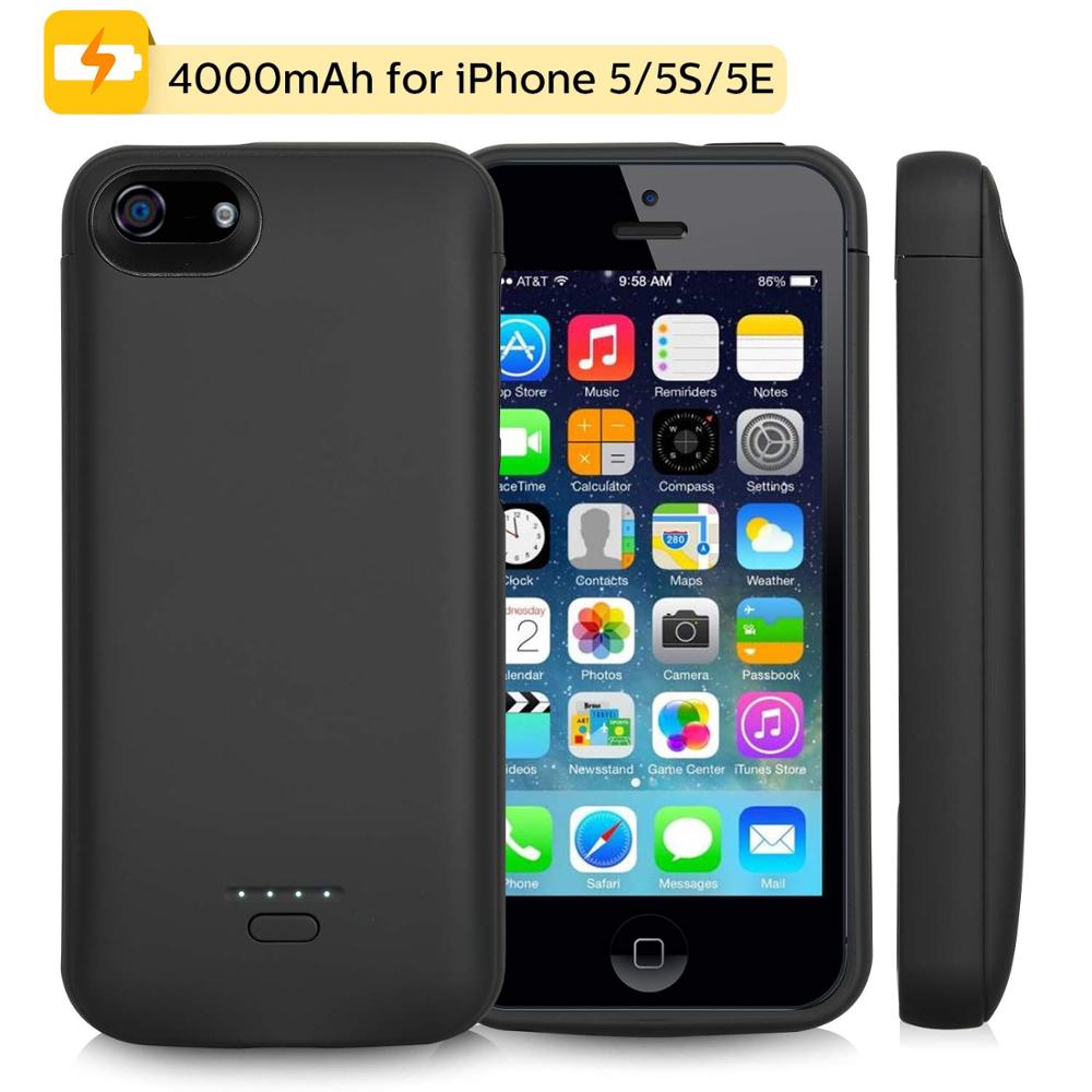 4000 mah bärbart externt batteriladdarfodral för iphone 5 batteri power bank pack laddningsfodral för iphone 5s 5se