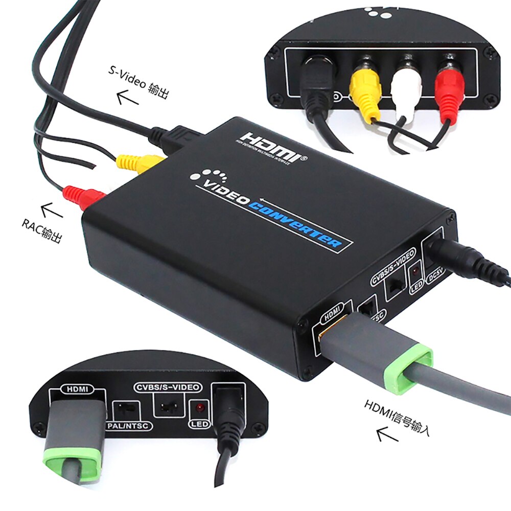 HDMI a AV Svideo CVBS L/R convertidor de vídeo adaptador conmutador compatible con 1080p 3RCA PAL/NTSC para TV decodificador de DVD Blue-Ray
