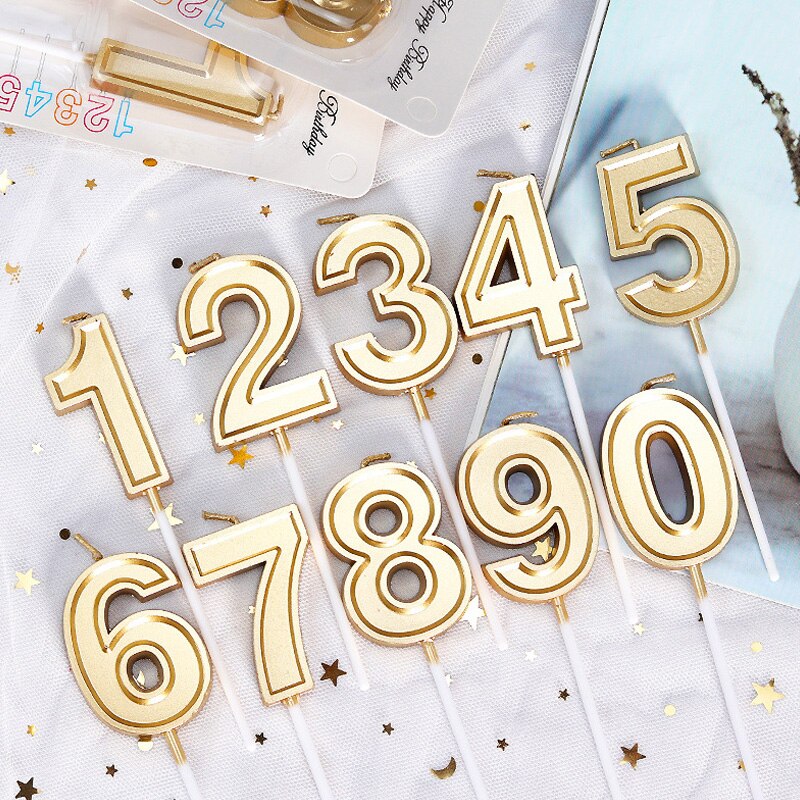 Gold Happy Birthday Number Cake Candles 0 1 2 3 4 5 6 7 8 9 Cake Topper Kids Girls Boys Bar Baby Party Supplies Decoration