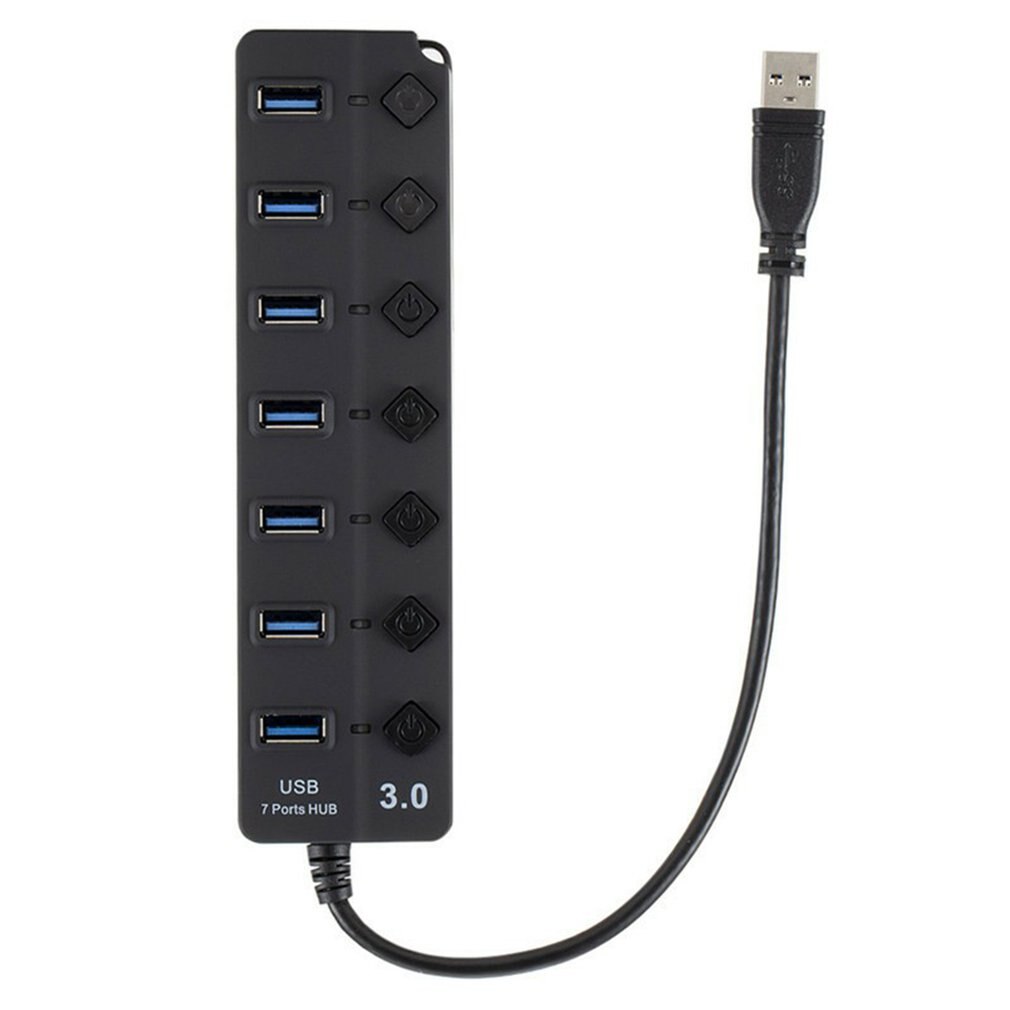 Usb 3.0 splitter zwart 7 -poorts hub met sleutelschakelaar ultrasnelle gegevensoverdracht 7 -poorts hub met knop
