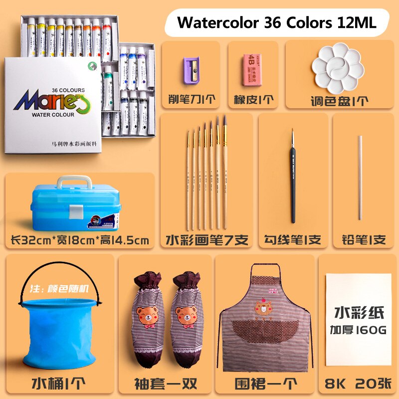 Marley Watercolor Gouache Pigment Set for Beginners Non-Toxic Washable 12/18/24/36 Colors Tubular Child Student Paint 12ml: Watercolor 36 Colors