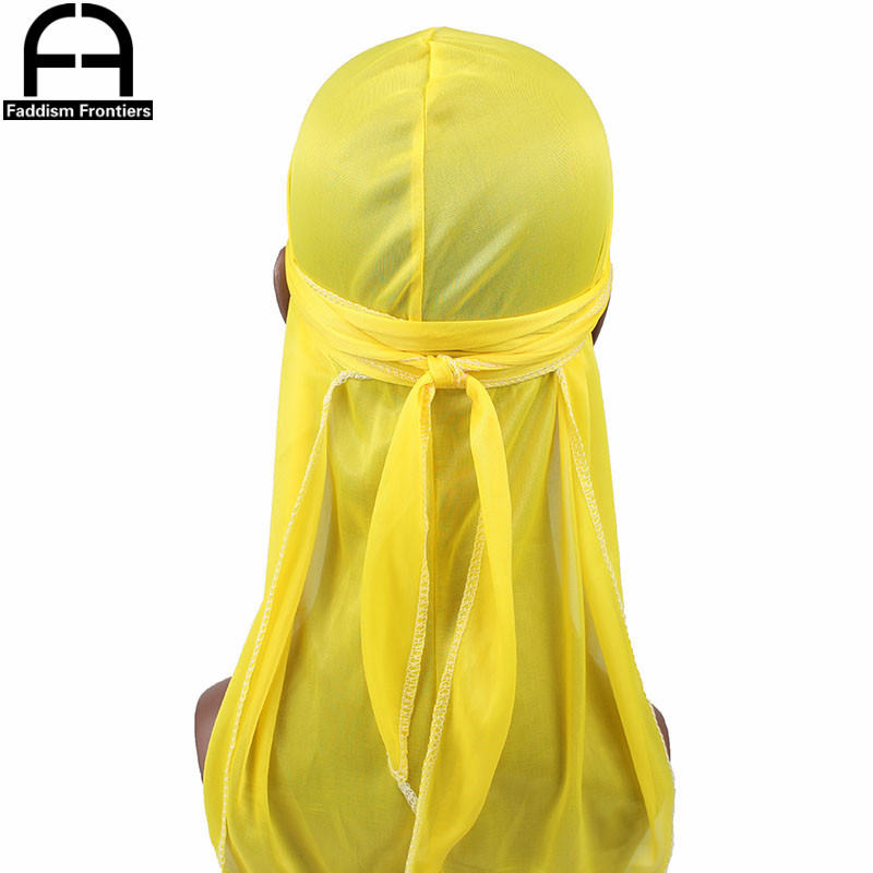 Unisex Women Men Silk Durag Turban Hat Wigs Biker Headwear Headband Hair Accessories Long Tail Straps Bandanas Silky Durags: Yellow