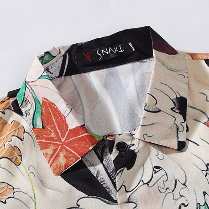 Moda zwykły retro koszule męskie lato biodro chmiel brokat karp wydrukować męskie koszule z krótkim rękawem Streetwear Harajuku para odzież