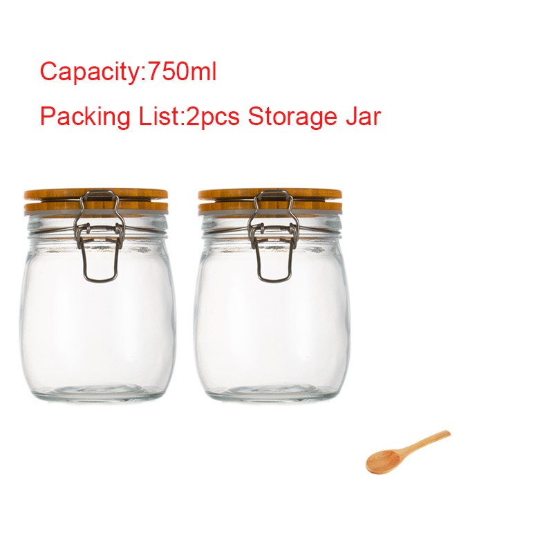 Couvercle en bois naturel | Bouteille de stockage en verre, confiture de citron miel scellé, récipient d'aliments marinés, accessoires de cuisine, caddie de thé pour la maison: D-2pcs-750ml