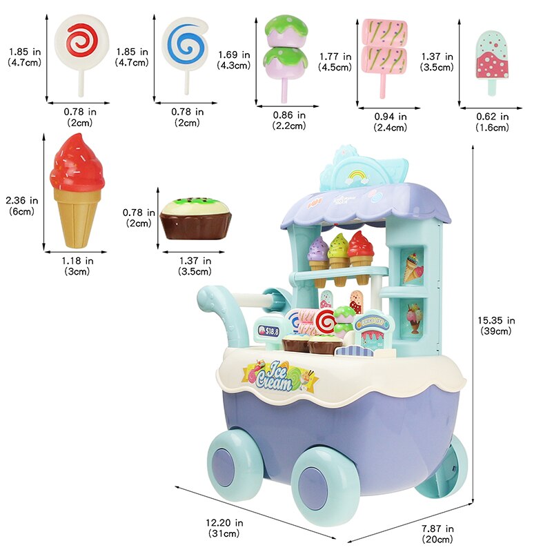 Piękne dzieci mini wózek na lody cukierki symulacja sklep wózek udawaj zagraj w zabawka domowa ze światłem i prezent muzyczny dla dzieci dziewcząt