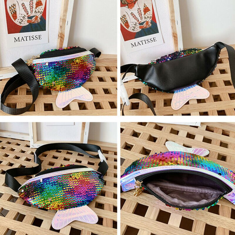 Trend Girls Child Glitter Sequins Waist Pack Sports Fanny Chest Bag Travel Purse Bum Hip Pouch Belt For Kids