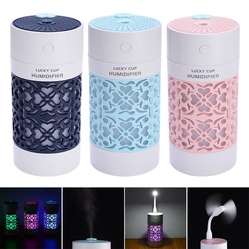 Voor Auto Luchtbevochtigers 1Pc Lucky Cup Luchtbevochtiger Usb Ultrasone Aroma 3 In 1 Mini Essentiële Olie Diffuser Met Led licht Usb Fan