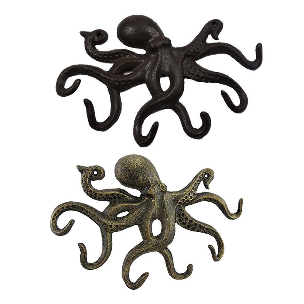 Cast Iron Octopus Key Crafts Wall Hook Clothing Hanger Octopus Hook Antique Decorative Hook With 6 Tentacle Shaped Hooks