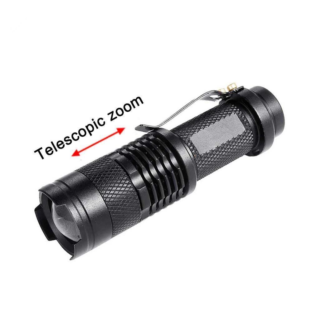 CASTNOO 5 kleuren Draagbare Licht LED Zaklamp ZOOM 7 W 2000LM Lanterna 3 Modes LED Zaklamp AA/14500 batterij zaklamp voor fiets: Black flashlight