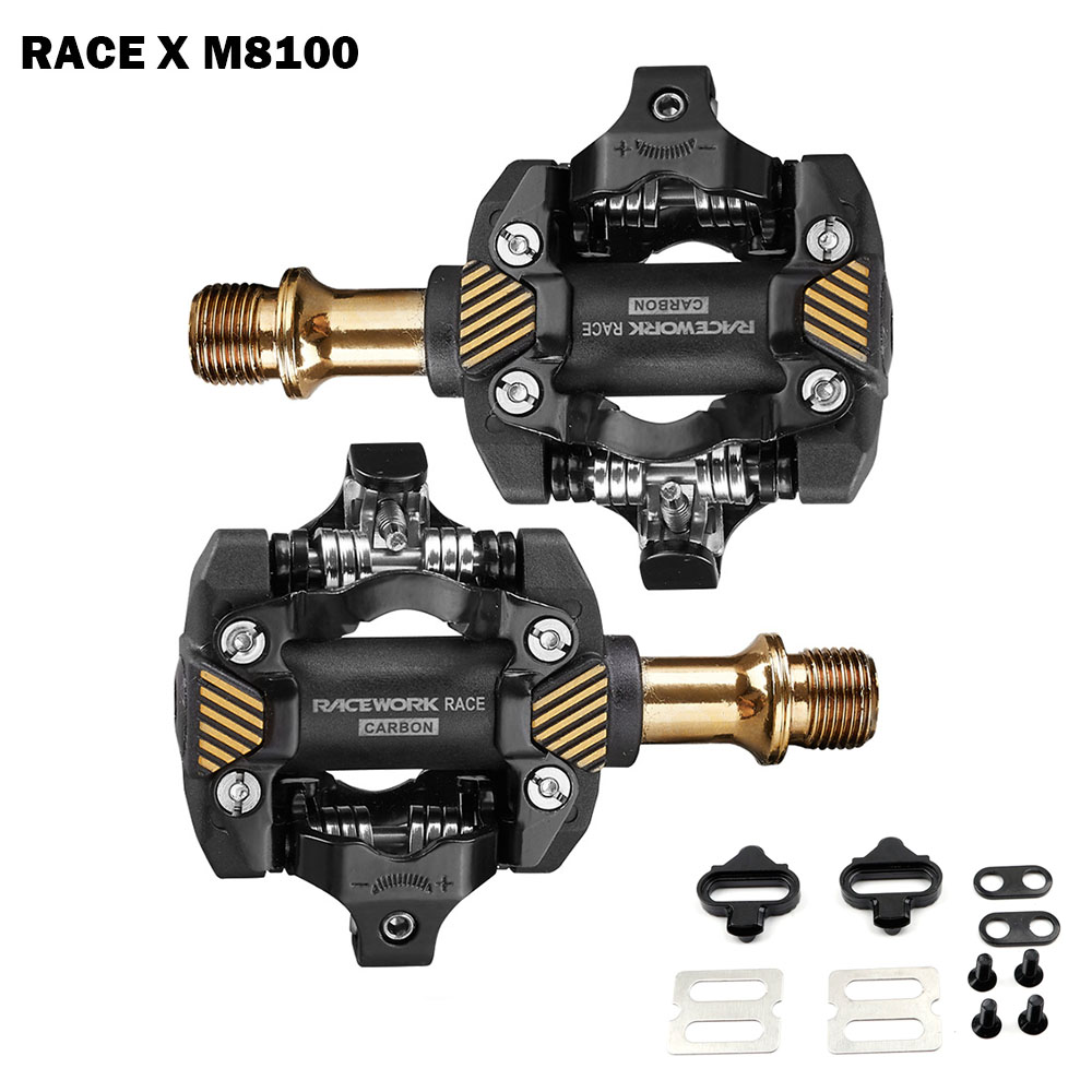 SPD X-M8100 Ultra-light MTB Pedals Bike Self-Locking SPD Pedals DU Bearing Mountain Bike Pedals Die Casting Carbon Fiber Pedal: gold