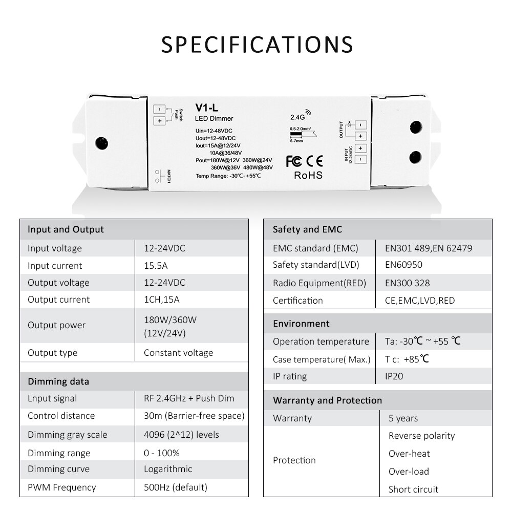 Dimmer LED 12V 24V 15A solo Color Dimmer táctil de interruptor remoto 2,4G RF Wifi inteligente inalámbrico PWM LED tira de luz remoto dímero