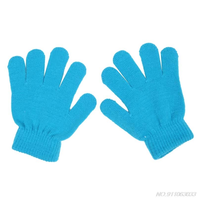 Vinter søde baby drenge piger handsker ensfarvet finger punkt strik stretch vanter  n16 20: Blå
