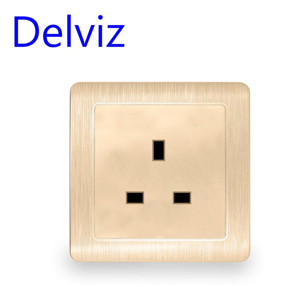 Delviz Uk Standaard 13A Stopcontact Paneel, Type 86 Vierkante Gat, Vierkante Pin Socket, britse Schakelaar Socket, Ac 110V ~ 250V, Huishoudelijke: Gold