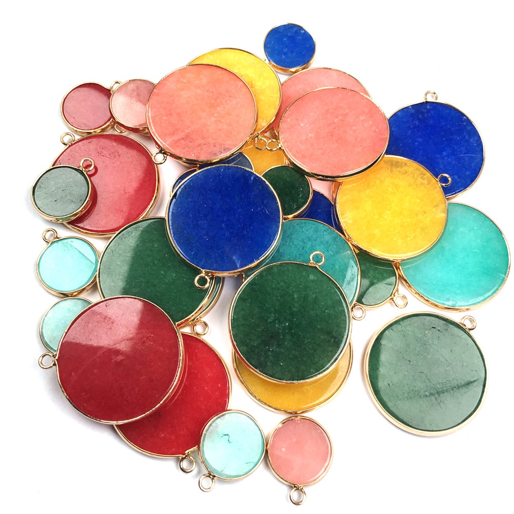 Natural Semi-precious Stone Pendants Disc Shape Agates Pendant Charms For Jewelry Making DIY Necklace Accessories 1Pcs