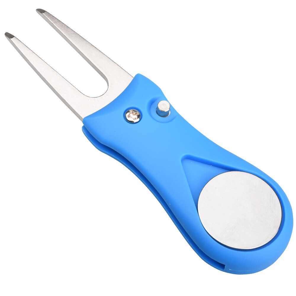 1Pcs Foldable Golf Divot Repair Tool Switchblade Pitch Groove Cleaner Golf Pitchfork With 25mm Golf Marker: Blue