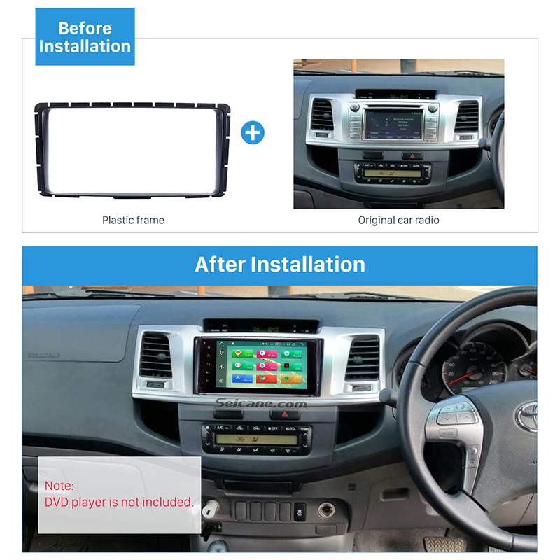 Liquidation Seicane Double Din 202*102mm | Panneau de remontage, pour la voiture et l'autoradio, cadre pour Toyota Hilux Vigo Fortuner