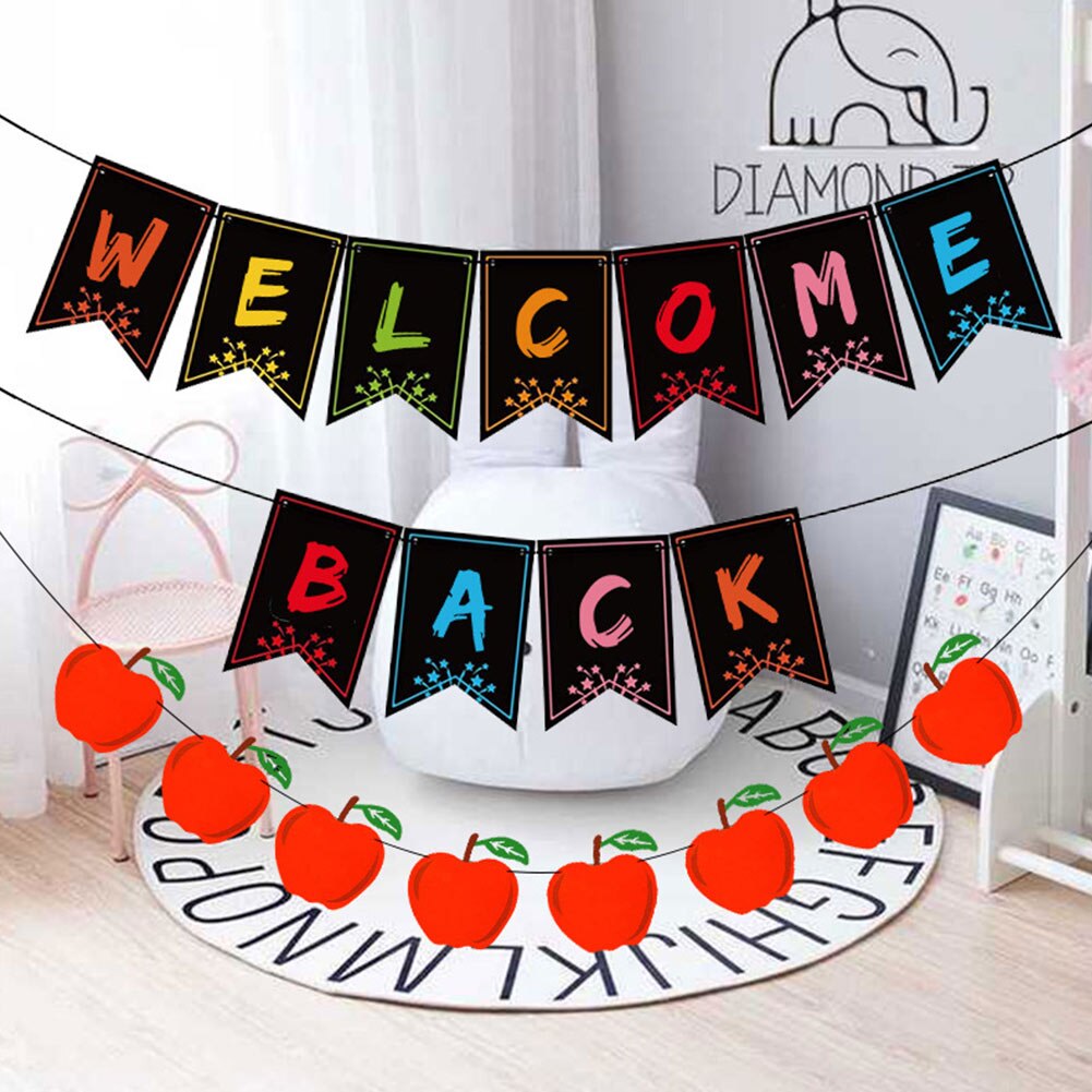 2pcs Welcome Back Banner Universal School Party Decor Hanging Home DIY Tool Art Craft Paper Sign Door Accessories Classroom