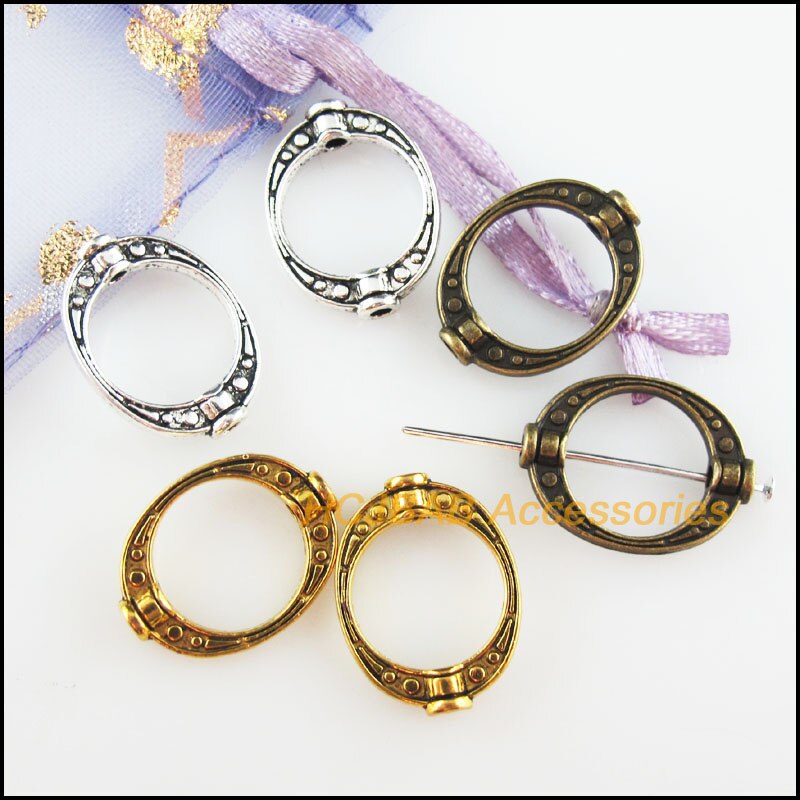 30 cuentas espaciadoras de marco ovalado chapadas en plata tibetana, oro envejecido y bronce, 14,5x19,5mm