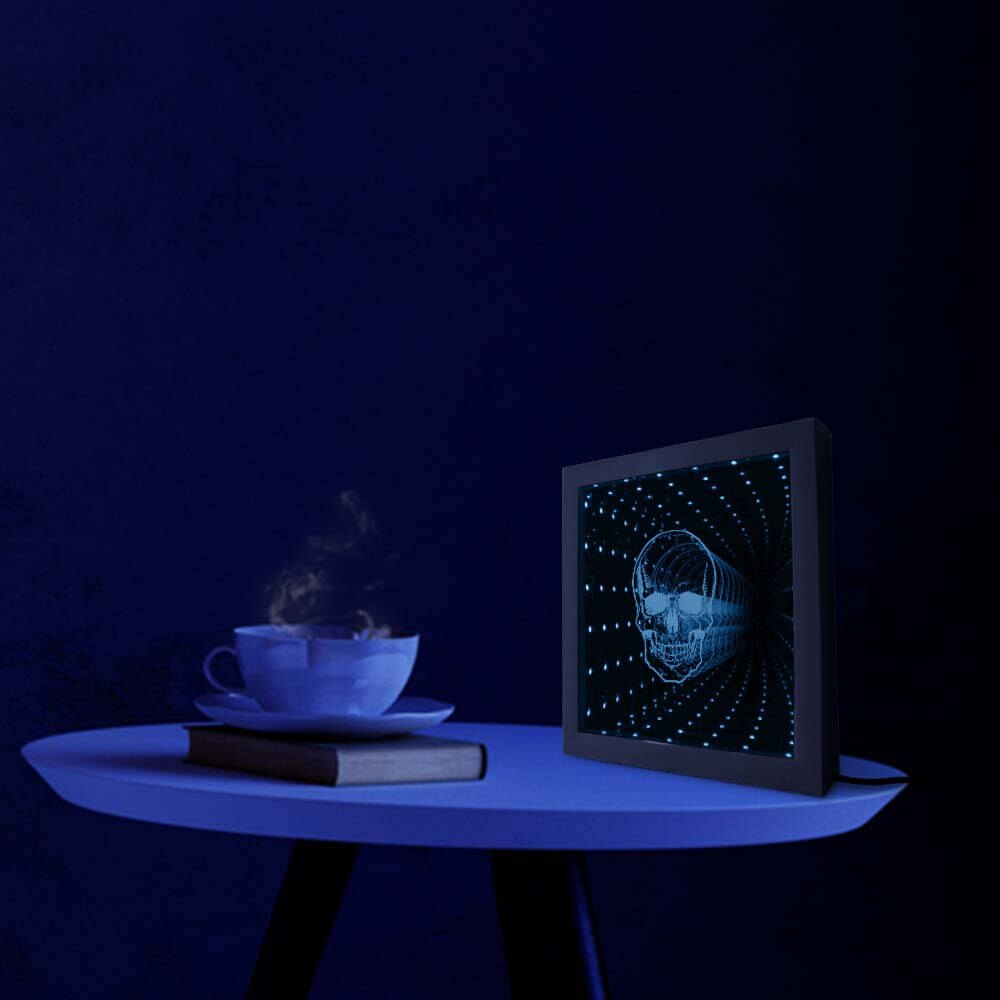 Horreur tête de crâne tenture murale infini miroir mort os squelette Tunnel Vision miroir éclairé Halloween fête décor cadre