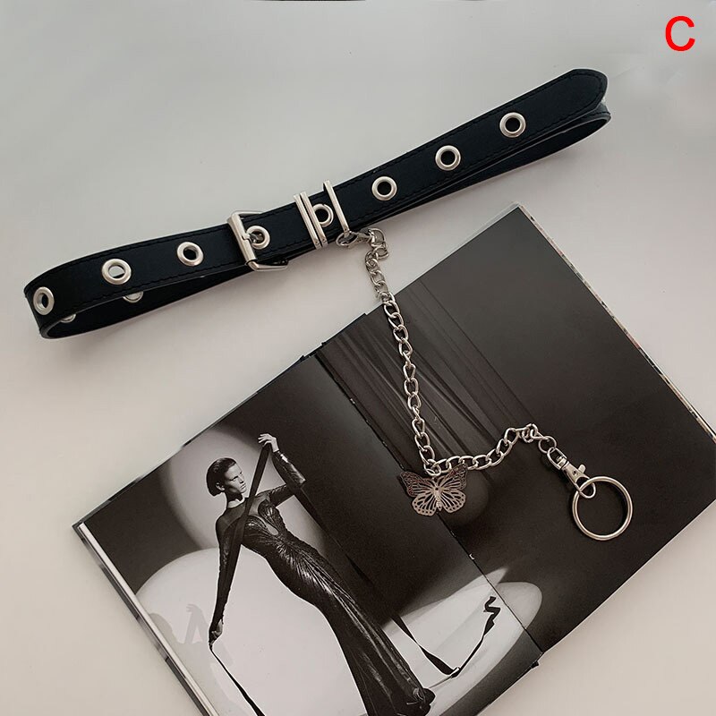 1Pcs Vlinder Vierkante Gesp Met Verstelbare Dames Leuke Pu Leer Dunne Riem Punk Mode Riemen Of Metalen Ketting: chain and belt